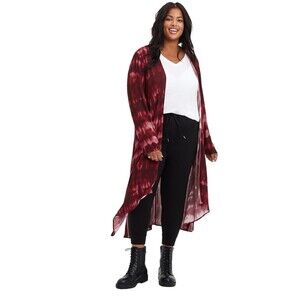 TORRID Wine Tie Dye Gauze Kimono Long Sleeve Waterfall Open Front 2X 18-20 NWT